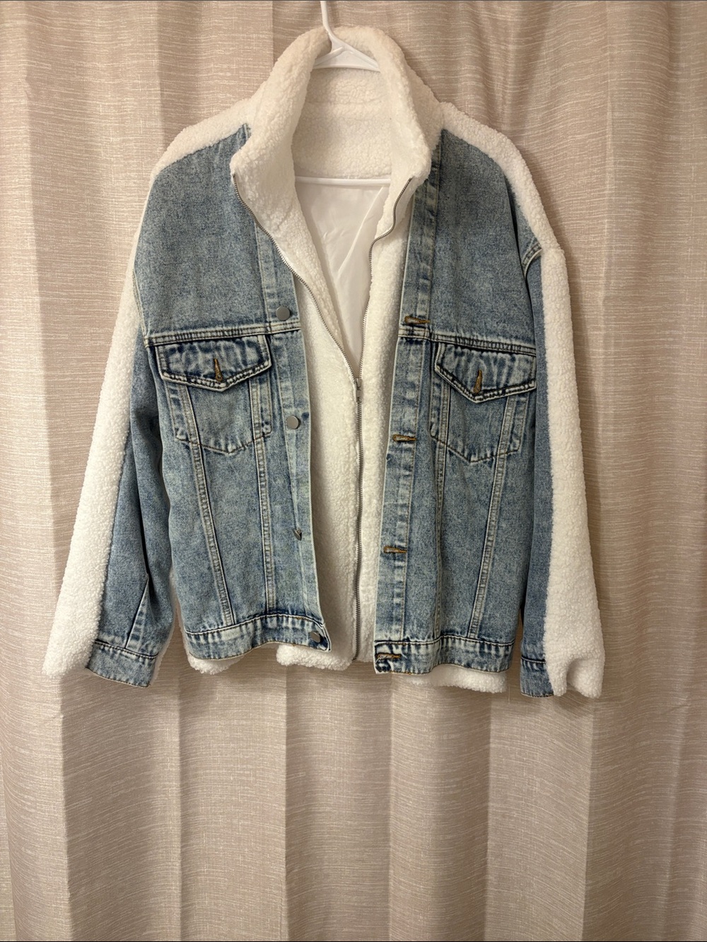 Denim & Sherpa Contrast Jacket - Light Blue/White